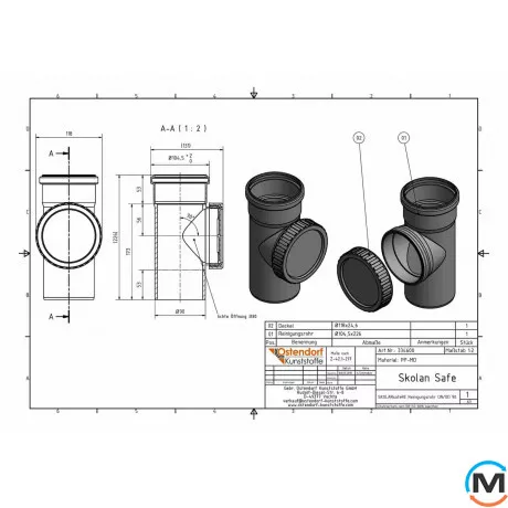 Ревизия канализационная Ostendorf Skolan db 90, Вид канализации: Внутренняя, Тип канализации: Бесшумная, Диаметр (мм): 90, Материал: Полипропилен PPR, фото , изображение 2