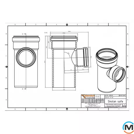 Тройник канализационный Ostendorf Skolan db 110/70х87, Вид канализации: Внутренняя, Тип канализации: Бесшумная, Градус (град.): 90, Модификация: 100/70х87, Цвет: Светло-серый, Диаметр (мм): 100, Материал: Полипропилен PPR, фото , изображение 2