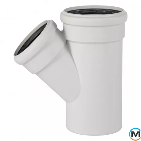 Тройник канализационный Ostendorf Skolan db 125/110х45, Вид канализации: Внутренняя, Тип канализации: Бесшумная, Градус (град.): 45, Модификация: 125/100х45, Цвет: Светло-серый, Диаметр (мм): 125, Материал: Полипропилен PPR, фото 