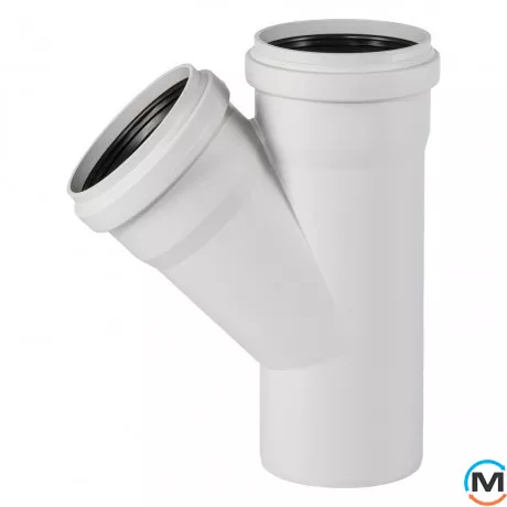 Тройник канализационный Ostendorf Skolan db 150/150х45, Вид канализации: Внутренняя, Тип канализации: Бесшумная, Градус (град.): 45, Модификация: 150/150х45, Цвет: Светло-серый, Диаметр (мм): 150, Материал: Полипропилен PPR, фото 