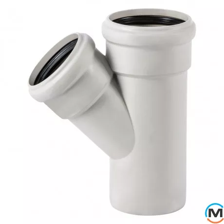 Тройник канализационный Ostendorf Skolan db 90/70х45, Вид канализации: Внутренняя, Тип канализации: Бесшумная, Градус (град.): 45, Модификация: 90/70х45, Цвет: Светло-серый, Диаметр (мм): 90, Материал: Полипропилен PPR, фото 