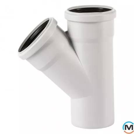 Тройник канализационный Ostendorf Skolan db 90/90х45, Вид канализации: Внутренняя, Тип канализации: Бесшумная, Градус (град.): 45, Модификация: 90/90х45, Цвет: Светло-серый, Диаметр (мм): 90, Материал: Полипропилен PPR, фото 