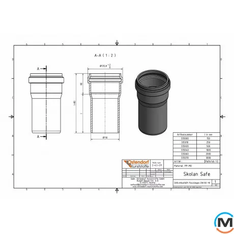 Труба каналізаційна Ostendorf Skolan db 110х1100, Варіант: З розтрубом, Вид каналізації: Внутрішня, Тип каналізації: Безшумна, Колір: Світло сірий, Діаметр (мм): 100, Товщина стінки (мм): 5.3, Довжина (мм): 1000, Матеріал: Поліпропілен PPR, фото , зображення 2