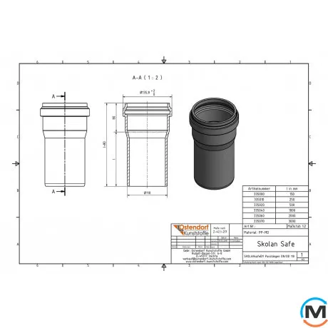 Труба каналізаційна Ostendorf Skolan db 110х150, Варіант: З розтрубом, Вид каналізації: Внутрішня, Тип каналізації: Безшумна, Колір: Світло сірий, Діаметр (мм): 100, Товщина стінки (мм): 5.3, Довжина (мм): 150, Матеріал: Поліпропілен PPR, фото , зображення 2