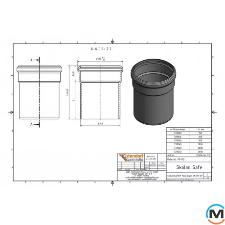 Труба каналізаційна Ostendorf Skolan db 150х3000, Варіант: З розтрубом, Вид каналізації: Внутрішня, Тип каналізації: Безшумна, Колір: Світло сірий, Діаметр (мм): 150, Товщина стінки (мм): 5.3, Довжина (мм): 3000, Матеріал: Поліпропілен PPR, фото , зображення 2