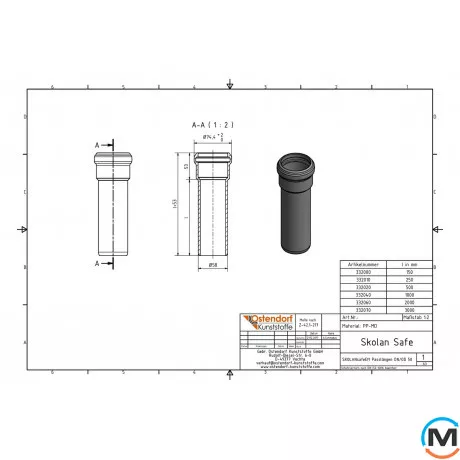 Труба каналізаційна Ostendorf Skolan db 50х500, Варіант: З розтрубом, Вид каналізації: Внутрішня, Тип каналізації: Безшумна, Колір: Світло сірий, Діаметр (мм): 50, Товщина стінки (мм): 4, Довжина (мм): 500, Матеріал: Поліпропілен PPR, фото , зображення 2