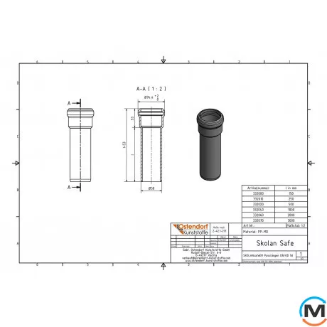Труба каналізаційна Ostendorf Skolan db 58х2000, Варіант: З розтрубом, Вид каналізації: Внутрішня, Тип каналізації: Безшумна, Колір: Світло сірий, Діаметр (мм): 50, Товщина стінки (мм): 4, Довжина (мм): 2000, Матеріал: Поліпропілен PPR, фото , зображення 2