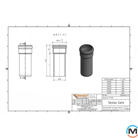Труба канализационная Ostendorf Skolan db 75х2000, Вариант: С раструбом, Вид канализации: Внутренняя, Тип канализации: Бесшумная, Цвет: Светло-серый, Диаметр (мм): 75, Толщина стенки (мм): 4.5, Длина (мм): 2000, Материал: Полипропилен PPR, фото , изображение 2