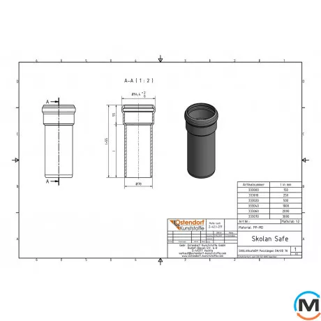 Труба каналізаційна Ostendorf Skolan db 75х3000, Варіант: З розтрубом, Вид каналізації: Внутрішня, Тип каналізації: Безшумна, Колір: Світло сірий, Діаметр (мм): 75, Товщина стінки (мм): 4.5, Довжина (мм): 3000, Матеріал: Поліпропілен PPR, фото , зображення 2
