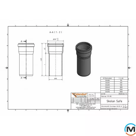 Труба каналізаційна Ostendorf Skolan db 90х150, Варіант: З розтрубом, Вид каналізації: Внутрішня, Тип каналізації: Безшумна, Колір: Світло сірий, Діаметр (мм): 90, Товщина стінки (мм): 4.5, Довжина (мм): 150, Матеріал: Поліпропілен PPR, фото , зображення 2