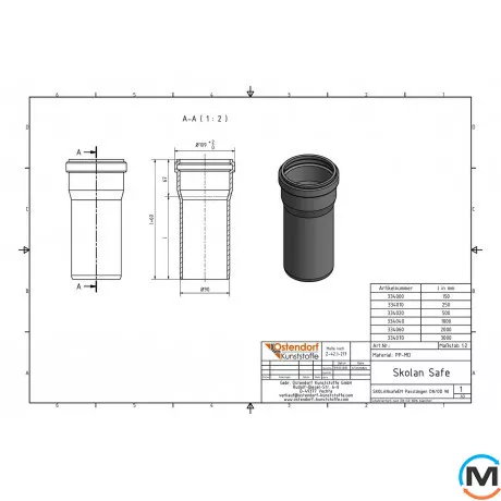 Труба каналізаційна Ostendorf Skolan db 90х3000, Варіант: З розтрубом, Вид каналізації: Внутрішня, Тип каналізації: Безшумна, Колір: Світло сірий, Діаметр (мм): 90, Товщина стінки (мм): 4.5, Довжина (мм): 3000, Матеріал: Поліпропілен PPR, фото , зображення 2