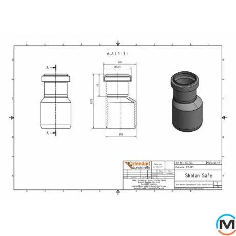 Редукція каналізаційна Ostendorf Skolan db для HT 58/40, Варіант: Звичайна, Вид каналізації: Внутрішня, Тип каналізації: Безшумна, Модифікація: 50/40, Виконання: З Skolan db на HT-Safe, Колір: Світло сірий, Діаметр (мм): 50, Матеріал: Поліпропілен PPR, фото , зображення 2