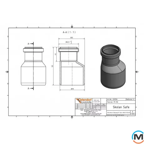 Редукция канализационная Ostendorf Skolan db для HT 75/58, Вариант: Обычная, Вид канализации: Внутренняя, Тип канализации: Бесшумная, Модификация: 75/50, Исполнение: С Skolan db на HT-Safe, Цвет: Светло-серый, Диаметр (мм): 75, Материал: Полипропилен PPR, фото , изображение 2