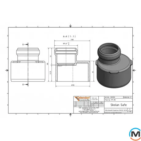 Редукція каналізаційна Ostendorf Skolan db 110/58, Варіант: Звичайна, Вид каналізації: Внутрішня, Тип каналізації: Безшумна, Модифікація: 100/50, Виконання: Для Skolan db, Колір: Світло сірий, Діаметр (мм): 100, Матеріал: Поліпропілен PPR, фото , зображення 2