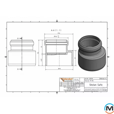 Редукция канализационная Ostendorf Skolan db 110/70, Вариант: Обычная, Вид канализации: Внутренняя, Тип канализации: Бесшумная, Модификация: 100/70, Исполнение: Для Skolan db, Цвет: Светло-серый, Диаметр (мм): 100, Материал: Полипропилен PPR, фото , изображение 2