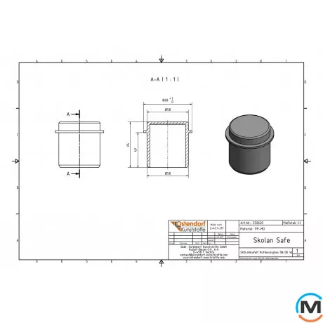 Заглушка канализационная Ostendorf Skolan db 58, Вид канализации: Внутренняя, Тип канализации: Бесшумная, Диаметр (мм): 50, Материал: Полипропилен PPR, фото , изображение 2
