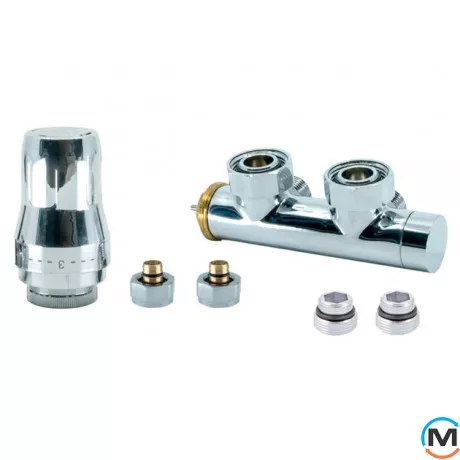 Комплект радиаторный Heat Base Duo-Plex, 3/4 x 15 mm Cu, угловой левый, 2 шт ниппеля, хром, Цвет: Хром, Вариант: Левый, Модификация: Под Г-образную трубку (Cu), фото 