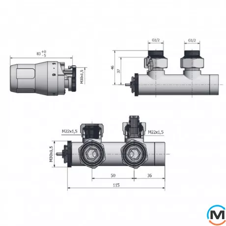 Комплект радиаторный Heat Base Duo-Plex, 3/4 x 15 mm Cu, угловой левый, 2 шт ниппеля, белый, Цвет: Белый, Вариант: Левый, Модификация: Под Г-образную трубку (Cu), фото , изображение 2