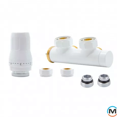 Комплект радиаторный Heat Base Duo-Plex, 3/4 x 15 mm Cu, угловой левый, 2 шт ниппеля, белый, Цвет: Белый, Вариант: Левый, Модификация: Под Г-образную трубку (Cu), фото 