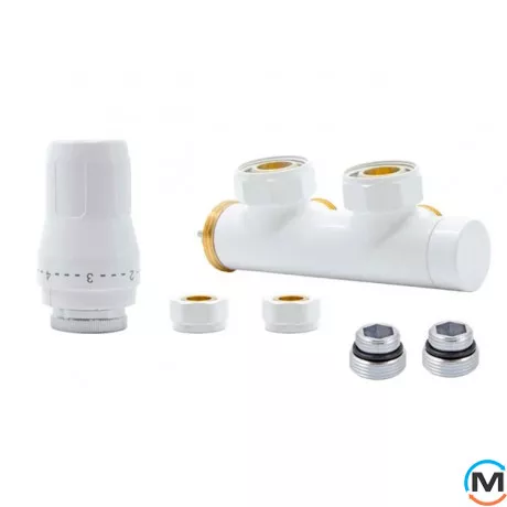 Комплект радиаторный Heat Base Duo-Plex, 3/4 x 16x2 mm PEX, угловой левый, 2 шт ниппеля, белый, Цвет: Белый, Вариант: Левый, Модификация: Под трубу (PEX), фото 