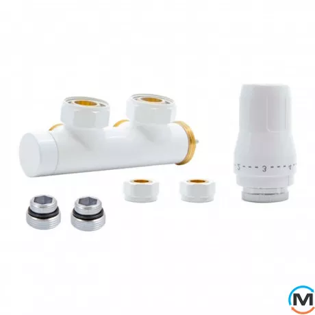 Комплект радиаторный Heat Base Duo-Plex, 3/4 x 15 mm Cu, угловой правый, 2 шт ниппеля, белый, Цвет: Белый, Вариант: Правый, Модификация: Под Г-образную трубку (Cu), фото 