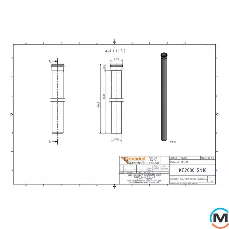 Труба каналізаційна Ostendorf KG2000EM 110х2000 мм, Діаметр (мм): 110, Довжина (мм): 2000, фото , зображення 2