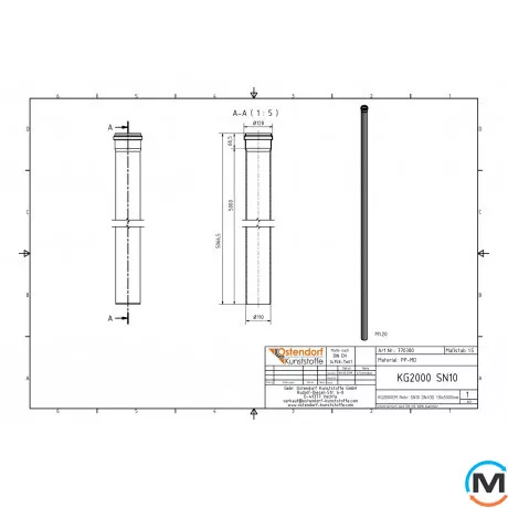 Труба канализационная Ostendorf KG2000EM 110х5000 мм, Диаметр (мм): 110, Длина (мм): 5000, фото , изображение 2