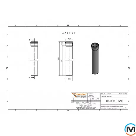 Труба каналізаційна Ostendorf KG2000EM 110х500 мм, Діаметр (мм): 110, Довжина (мм): 500, фото , зображення 2