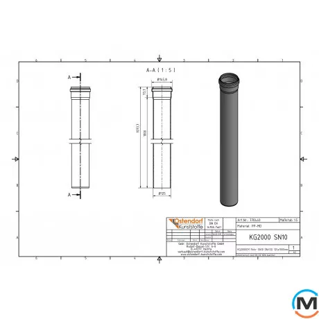Труба канализационная Ostendorf KG2000EM 125х1000 мм, Диаметр (мм): 125, Длина (мм): 1000, фото , изображение 2