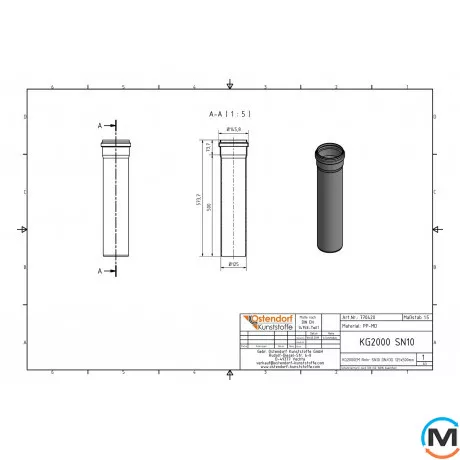 Труба каналізаційна Ostendorf KG2000EM 125х500 мм, Діаметр (мм): 125, Довжина (мм): 500, фото , зображення 2
