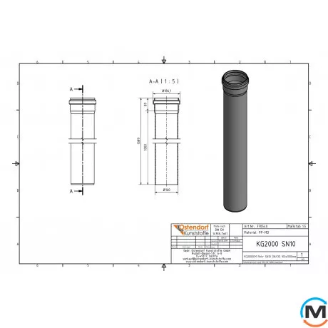Труба канализационная Ostendorf KG2000EM 150х1000 мм, Диаметр (мм): 160, Длина (мм): 1000, фото , изображение 2