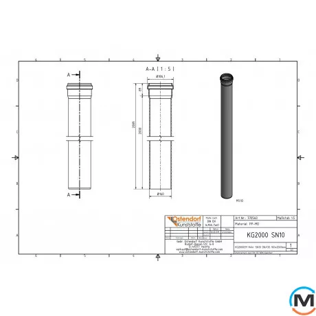 Труба каналізаційна Ostendorf KG2000EM 150х2000 мм, Діаметр (мм): 160, Довжина (мм): 2000, фото , зображення 2