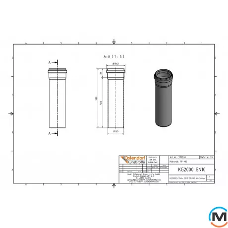 Труба канализационная Ostendorf KG2000EM 150х500 мм, Диаметр (мм): 160, Длина (мм): 500, фото , изображение 2