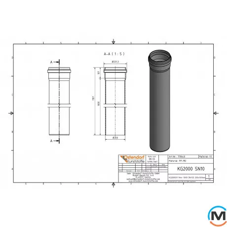 Труба канализационная Ostendorf KG2000EM 200х1000 мм, Диаметр (мм): 200, Длина (мм): 1000, фото , изображение 2