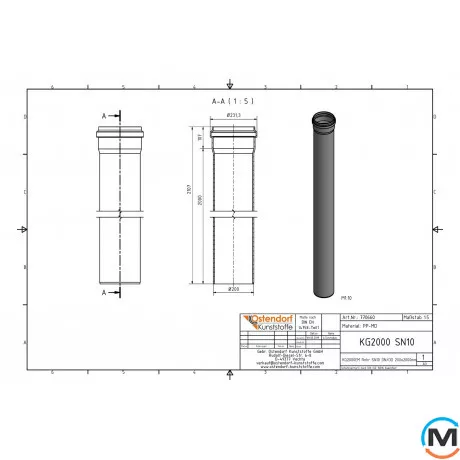 Труба канализационная Ostendorf KG2000EM 200х2000 мм, Диаметр (мм): 200, Длина (мм): 2000, фото , изображение 2