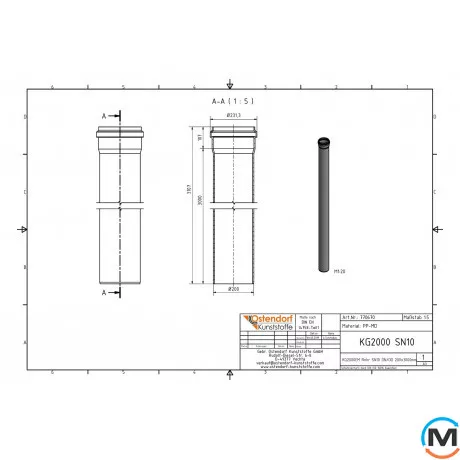 Труба канализационная Ostendorf KG2000EM 200х3000 мм, Диаметр (мм): 200, Длина (мм): 3000, фото , изображение 2