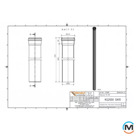 Труба канализационная Ostendorf KG2000EM 200х5000 мм, Диаметр (мм): 200, Длина (мм): 5000, фото , изображение 2