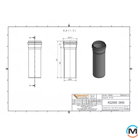 Труба каналізаційна Ostendorf KG2000EM 200х500 мм, Діаметр (мм): 200, Довжина (мм): 500, фото , зображення 2