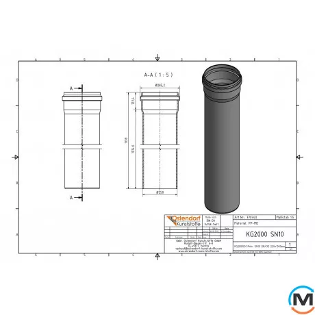 Труба канализационная Ostendorf KG2000EM 250х1000 мм, Диаметр (мм): 250, Длина (мм): 1000, фото , изображение 2