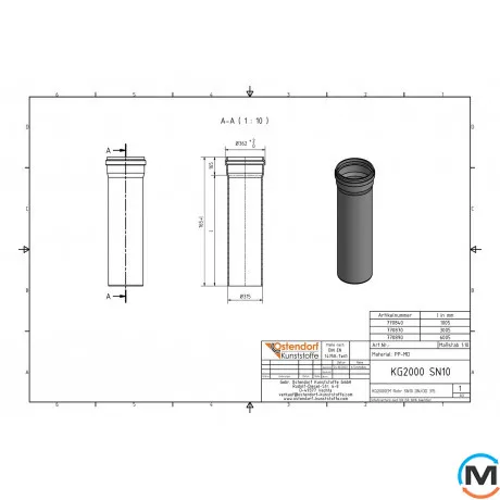 Труба каналізаційна Ostendorf KG2000EM 315х3000 мм, Діаметр (мм): 315, Довжина (мм): 3000, фото , зображення 2