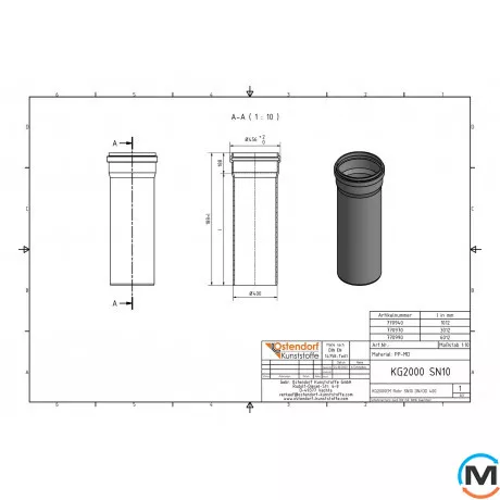 Труба канализационная Ostendorf KG2000EM 400х1000 мм, Диаметр (мм): 400, Длина (мм): 1000, фото , изображение 2