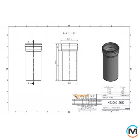 Труба канализационная Ostendorf KG2000EM 500х6000 мм, Диаметр (мм): 500, Длина (мм): 6000, фото , изображение 2