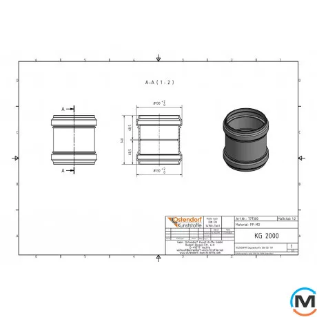 Муфта з'єднувальна каналізаційна Ostendorf KG2000MM 100 мм, Діаметр (мм): 100, фото , зображення 2