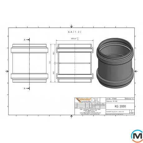 Муфта канализационная соединительная Ostendorf KG2000MM 200 мм, Диаметр (мм): 200, фото , изображение 2