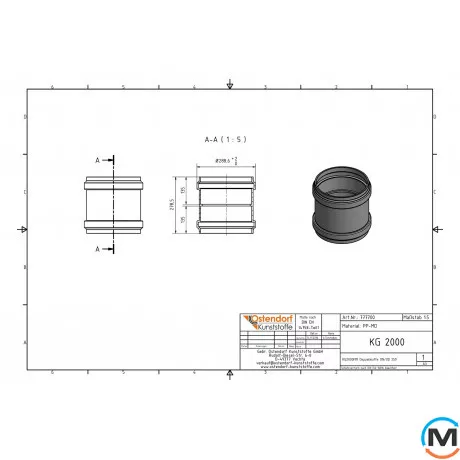 Муфта з'єднувальна каналізаційна Ostendorf KG2000MM 250 мм, Діаметр (мм): 250, фото , зображення 2