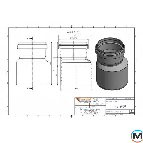 Редукція каналізаційна Ostendorf KG2000R 200/150 мм, Діаметр (мм): 200, Модифікація: 200/150, фото , зображення 2