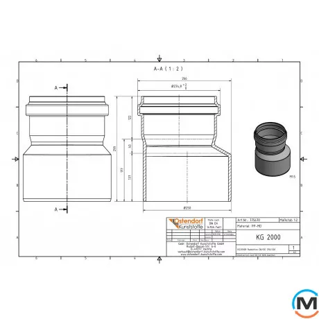 Редукция канализационная Ostendorf KG2000R 250/200 мм, Диаметр (мм): 250, Модификация: 250/200, фото , изображение 2