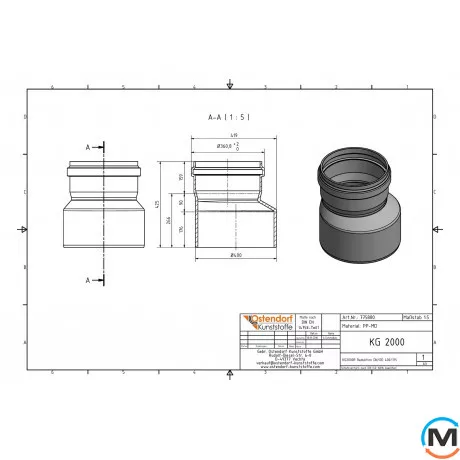 Редукция канализационная Ostendorf KG2000R 400/315 мм, Диаметр (мм): 400, Модификация: 400/315, фото , изображение 2