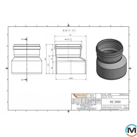 Редукція каналізаційна Ostendorf KG2000R 500/400 мм, Діаметр (мм): 500, Модифікація: 500/400, фото , зображення 2