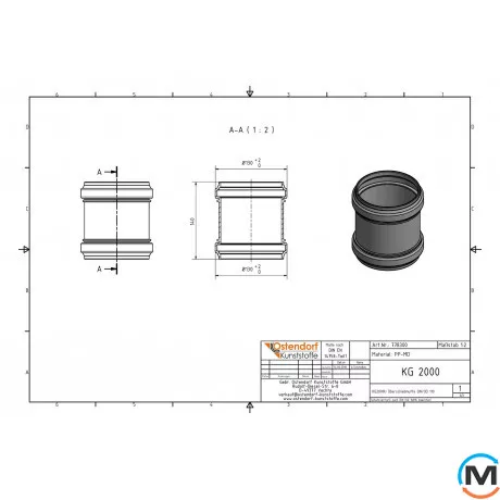 Муфта канализационная ремонтная Ostendorf KG2000U 100 мм, Диаметр (мм): 100, фото , изображение 2